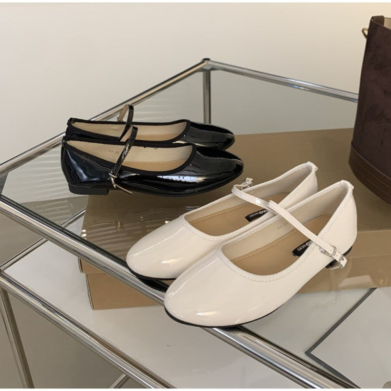 Shiny Leather Ballets Shoes Woman Belt Strap Lolita Flats Mary Janes Women Shallow Loafers Round Toe Ballerinas Brides Mocasines