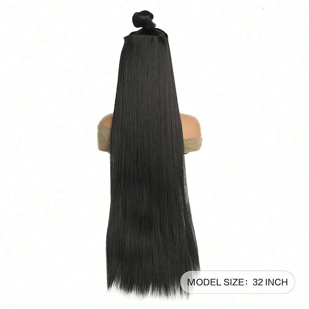 24inch/32 inch/40 inch Long Straight Synthetic Hairpieces Clip In Hair Extensions Black Natural Hair Piece for Women