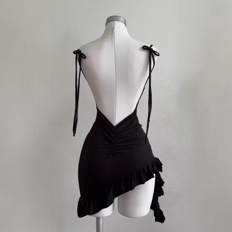 2025 Sexy Sleelveless Backless Mini Dress Women Summer Europe America Lace Up Bodycon Dresses High Street Party Club Black Dress