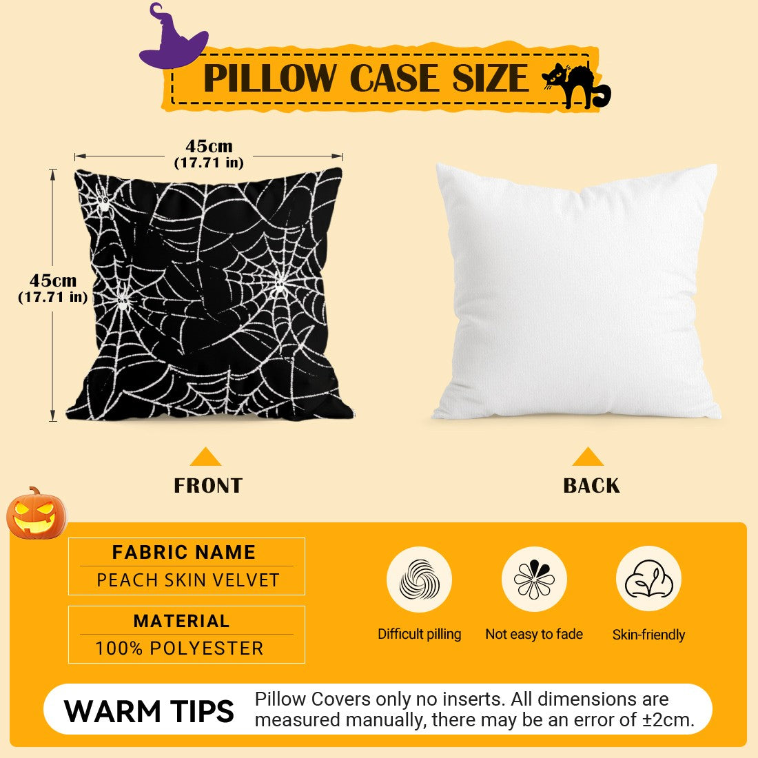 Halloween Ghost Pumpkin Print Cushion Cover Peach Skin Velvet Room Home Sofa Living Office Car Simplicity Pillow Cover 45x45CM