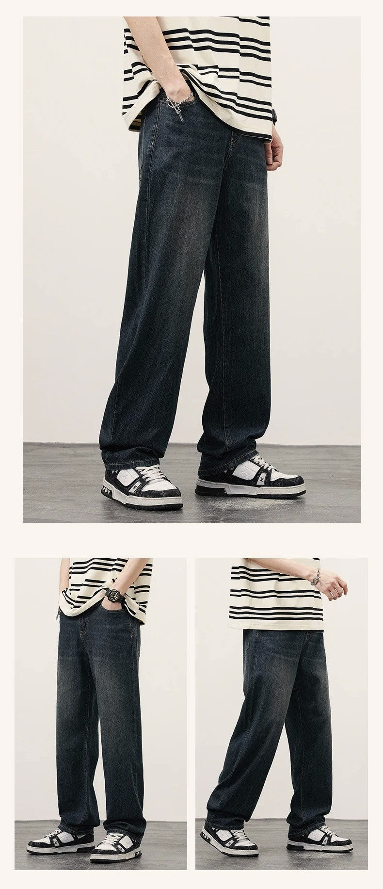 2025Spring Autumn New Men Straight Vintage Fit Jeans Casual Trousers High Quality Male Korean Fashion Baggy Wide Leg Denim Pants