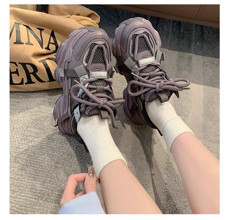 Women's Chunky Sneakers Breathable Mesh Platform Sports Shoes Woman Fashion Lace Up Thick Sole Casual Shoes Mujer