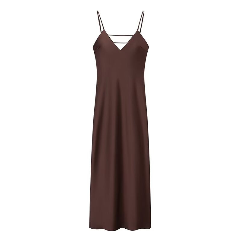 HH Women Summer Yellow Stain V Neck Sling Dress Elegant Sleeveless Loose Maxi Robes 2025 New Ladies Party Holiday Dresses