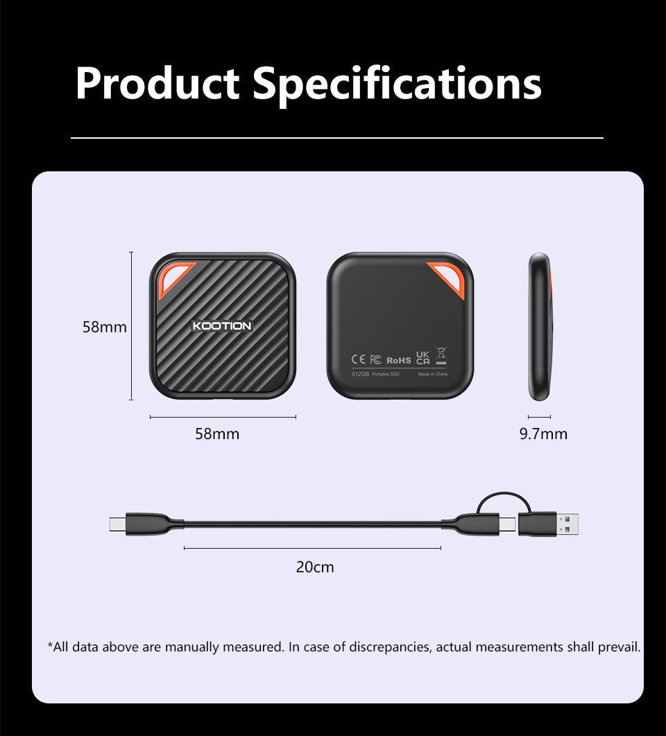 KOOTION X6Max Portable SSD 1TB 512GB USB-C PSSD USB 3.2 External SSD Gen 2x2 Portable Solid State Drive for iPhone15 16 PC Mac