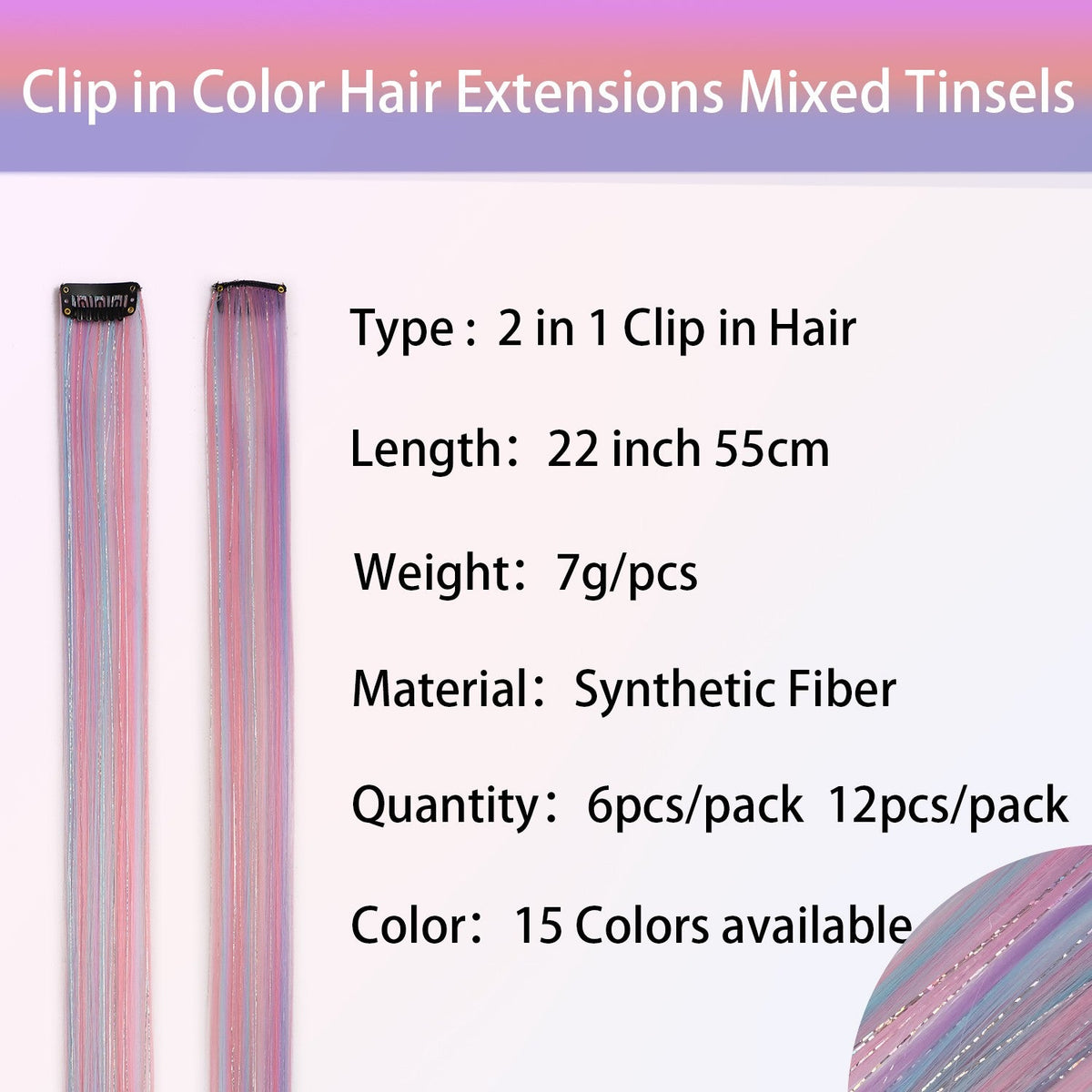 Unicorn Clip in Colored Hair Extensions Mixed Silver Tinsels Synthetic Rainbow Hair Holiday Party Highlights Women Girls 2026