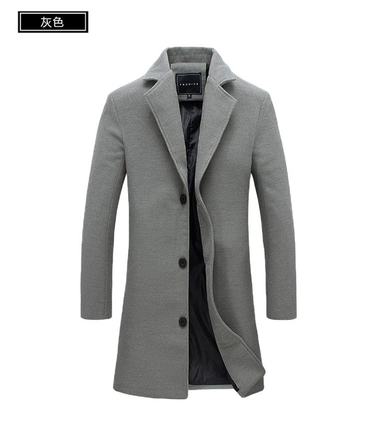 2025 Autumn Winter New Wool Men Long Cotton Coat Blend Pure Color Casual Business Fashion Slim Windbreaker Jacket Men Clothing