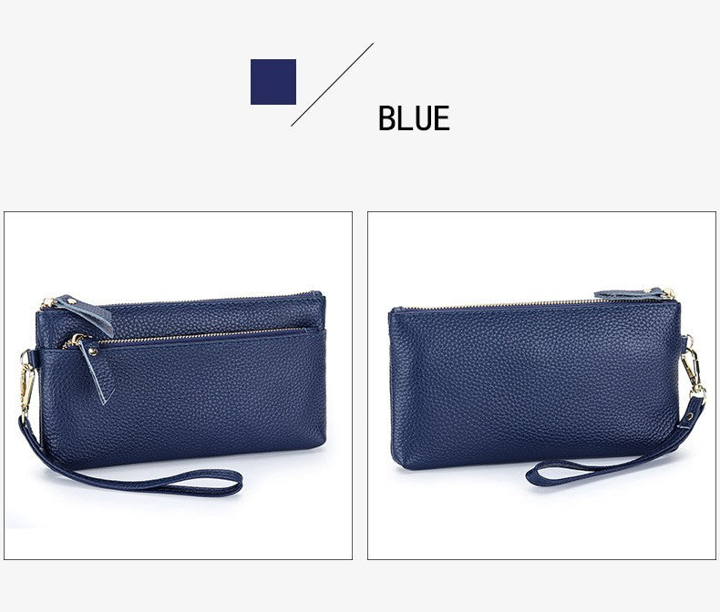 Women's Wristlet Clutch Purse Genuine Leather Clutch Cellphone Smartphone Long Wallet Vintage Purse Travel Double Zip Wristlets