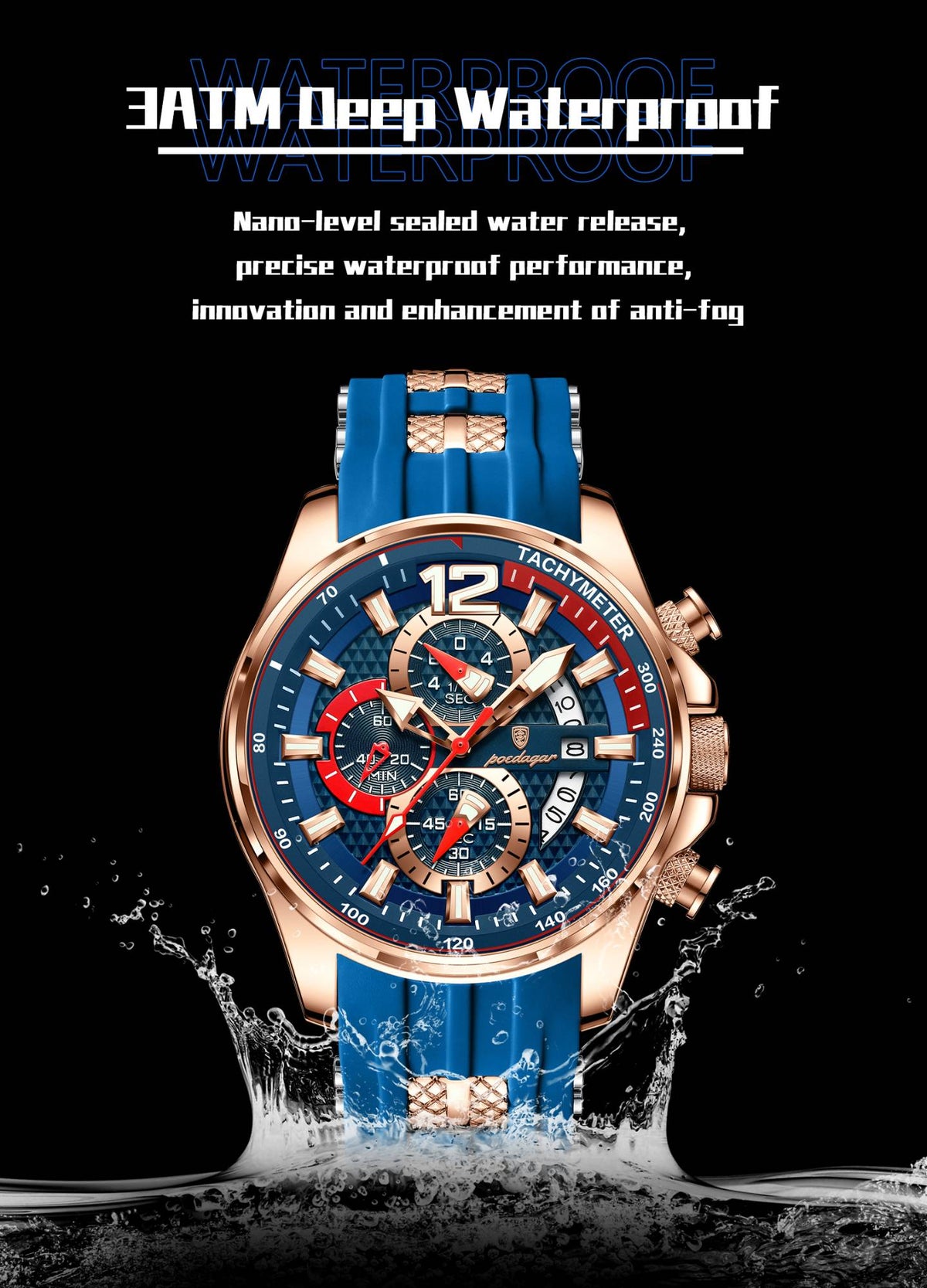 POEDAGAR Luxury Military Men Watch Calendar Chronograph Waterproof Luminous Man Wristwatch Fashion Silicone Quartz Men's Watches