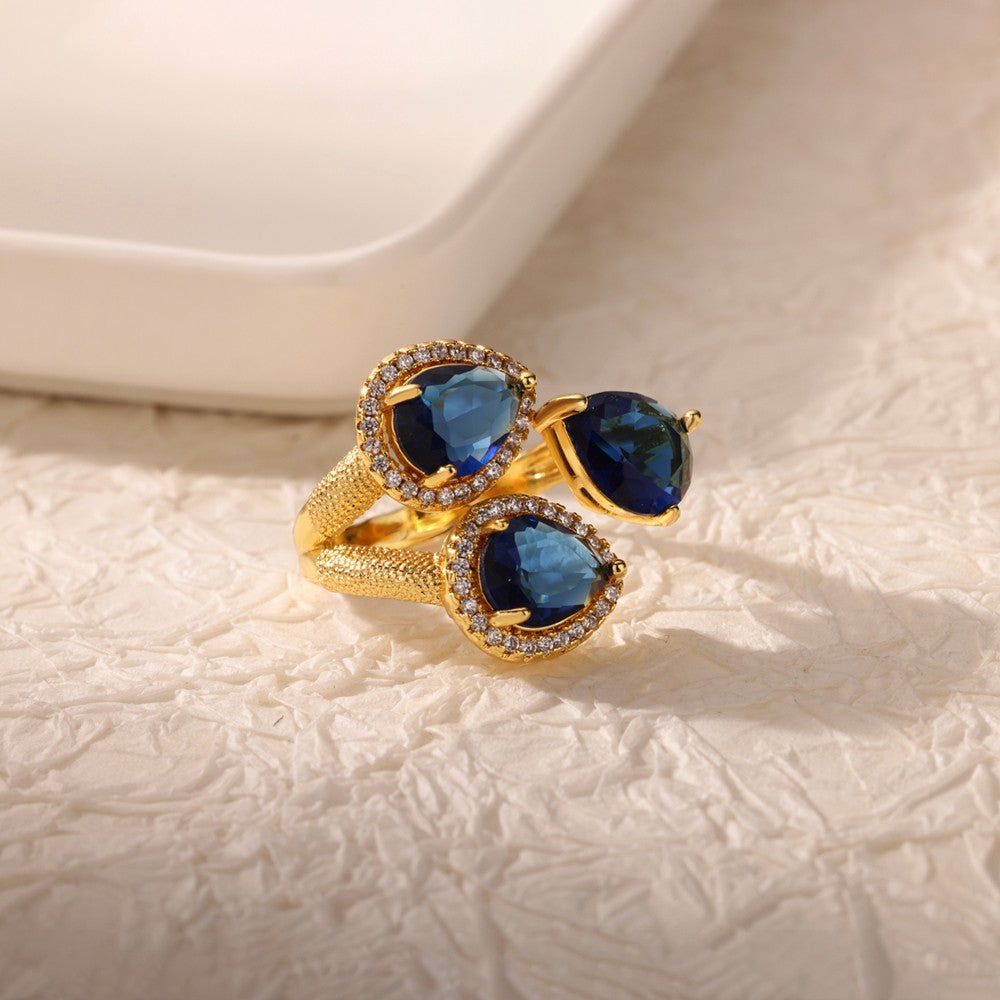 Luxury Stainless Steel Rings Gold Plated Colorful Stone Zircon Crystal Heart Ring For Women Wedding Boho Jewelry Christmas Gift