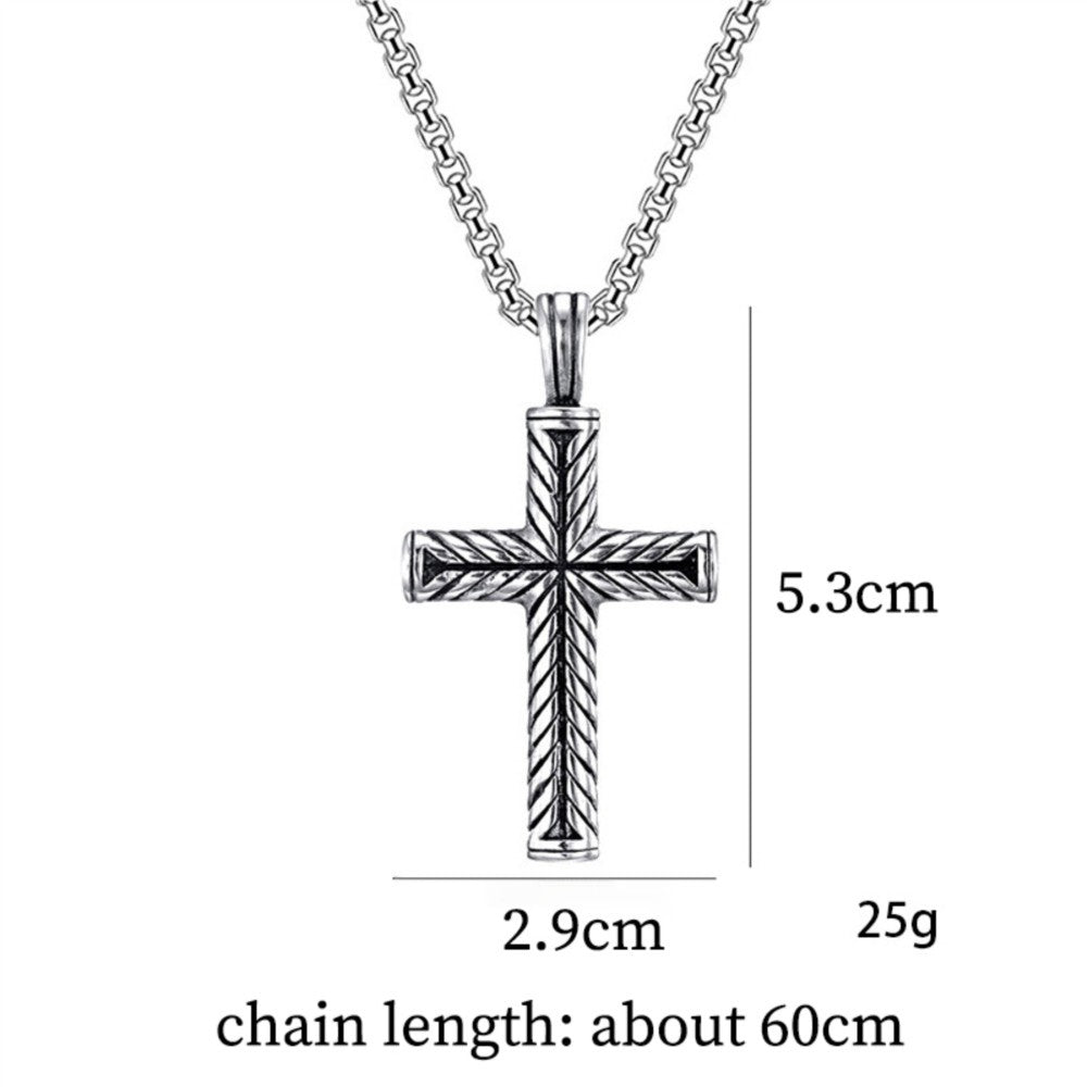 Twisted Pattern Cross Pendant Necklace Retro Simple Stainless Steel Chain Silver Color Hip Hop Jewelry Gifts For Women Men