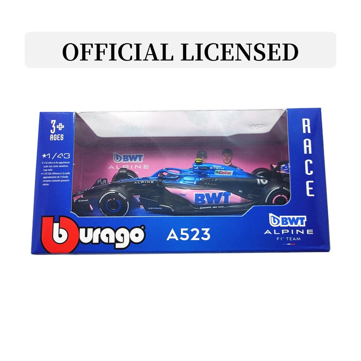 Bburago BWT Alpine A523 #10 Pierre Gasly F1 Car Model, 1:43 Scale Formula 1 Racing French Team Miniature Collectible Figure Toy