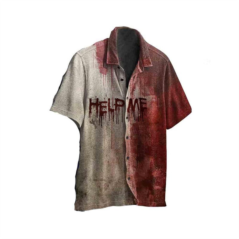 3D Printed Halloween Horror Bloody Shirt Mens Casual Fashion Hawaiian Beach Shirts Mens Designer Clothes Woman Button Lapel Tops