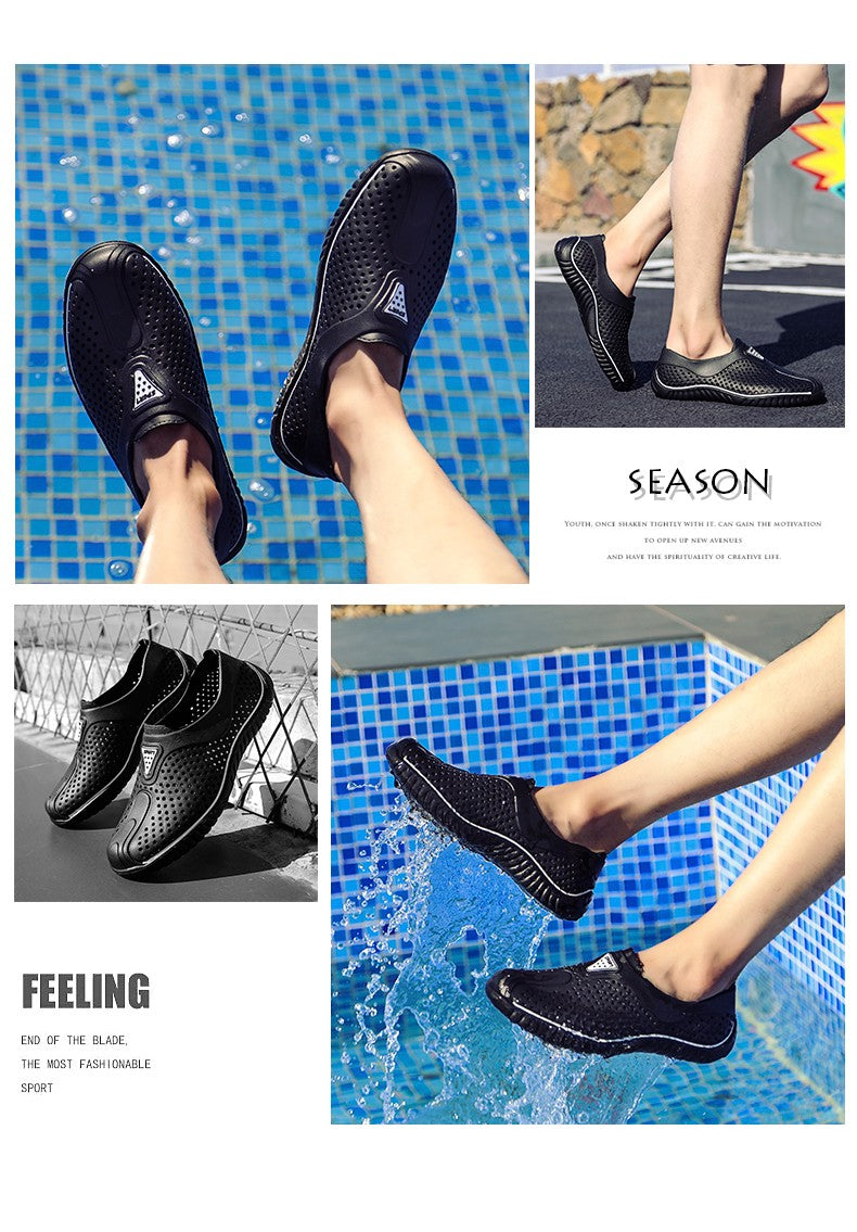 2025 Breathable Summer Men Slippers Outdoor Water Shoes Hollow Ultra Light Beach Shoes Casual Men Sandals Black Garden Shoes