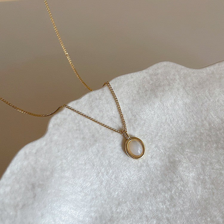 Simple Oval Aquamarine Moonstone Pendant Necklace for Women Girls Luxury Snake Chain Necklace Fashion Collar Jewelry Gifts