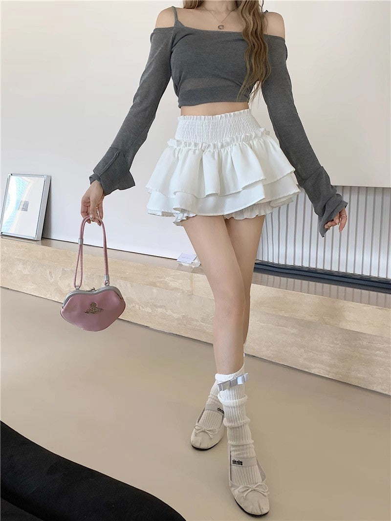 Mini Skirt Cute Sexy Balletcore Elastic High Waist Ball Gown Ruffle Patchwork Lolita Skirt Short Korean Sweet Y2K Women Clothing