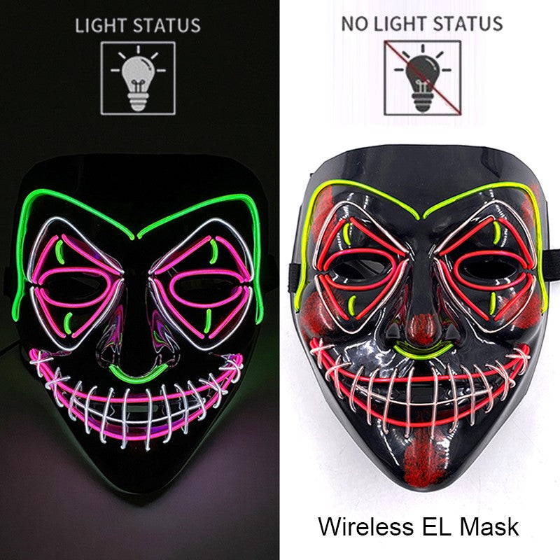Wireless Neon LED Purge Mask Glow in The Dark Cosplay Horror Mask Halloween Masquerade Party Masks Glowing Funny Dress Up