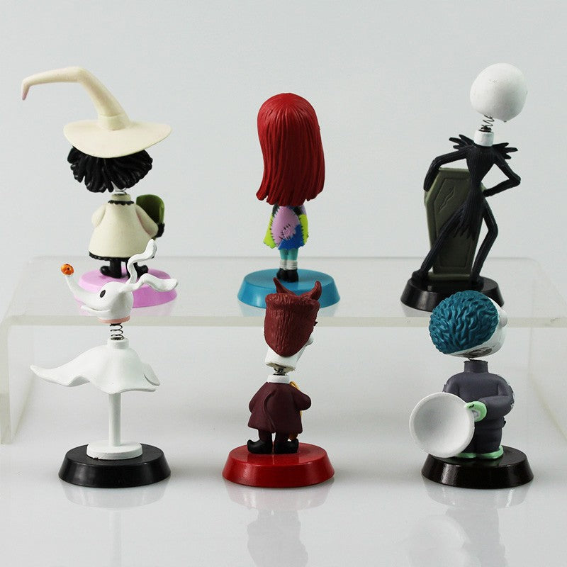 6PCS Set The Nightmare Before Christmas Action Figure Toys Jack Skellington Sally Finkelstein Lock Barrel Shaking Head PVC Doll