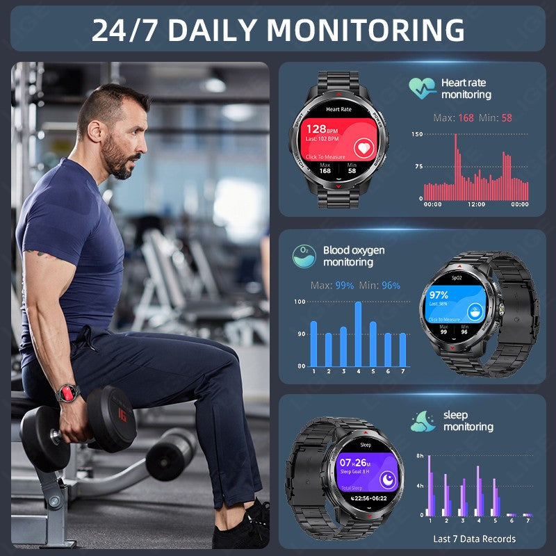 LIGE New Smart Watch Men 1100mah Large Capacity Battery Compass Outdoor 3ATM Waterproof Sports Fitness Bluetooth Call Smartwatch