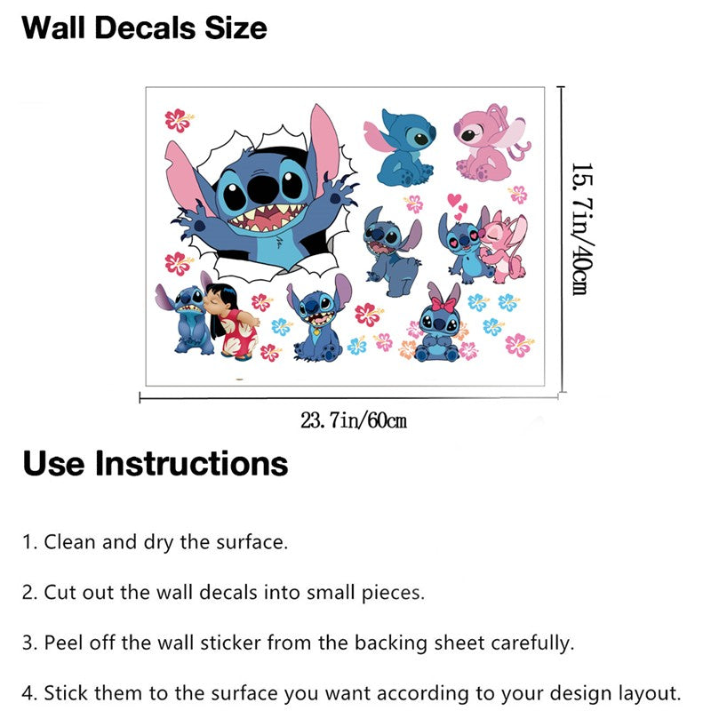 MINISO Cartoon Lilo & Stitch Wall Stickers For Kid's Room Kindergarten Living Room Bedroom Wall Decoration Animated Poster