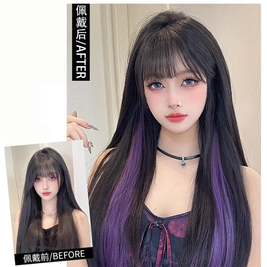 Ear-Hanging Highlight Hair Coloring Strips Women's Long Hair One-Piece Colorful Hair Extensions Invisible Synthetic wig Stickers