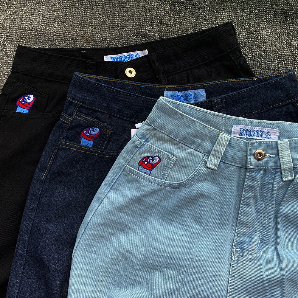 Y2K Embroidery Baggy Boy Jeans Women Streetwear Gothic Cartoon Blue Straight Jeans Retro Punk Rock High Waist Denim Trousers