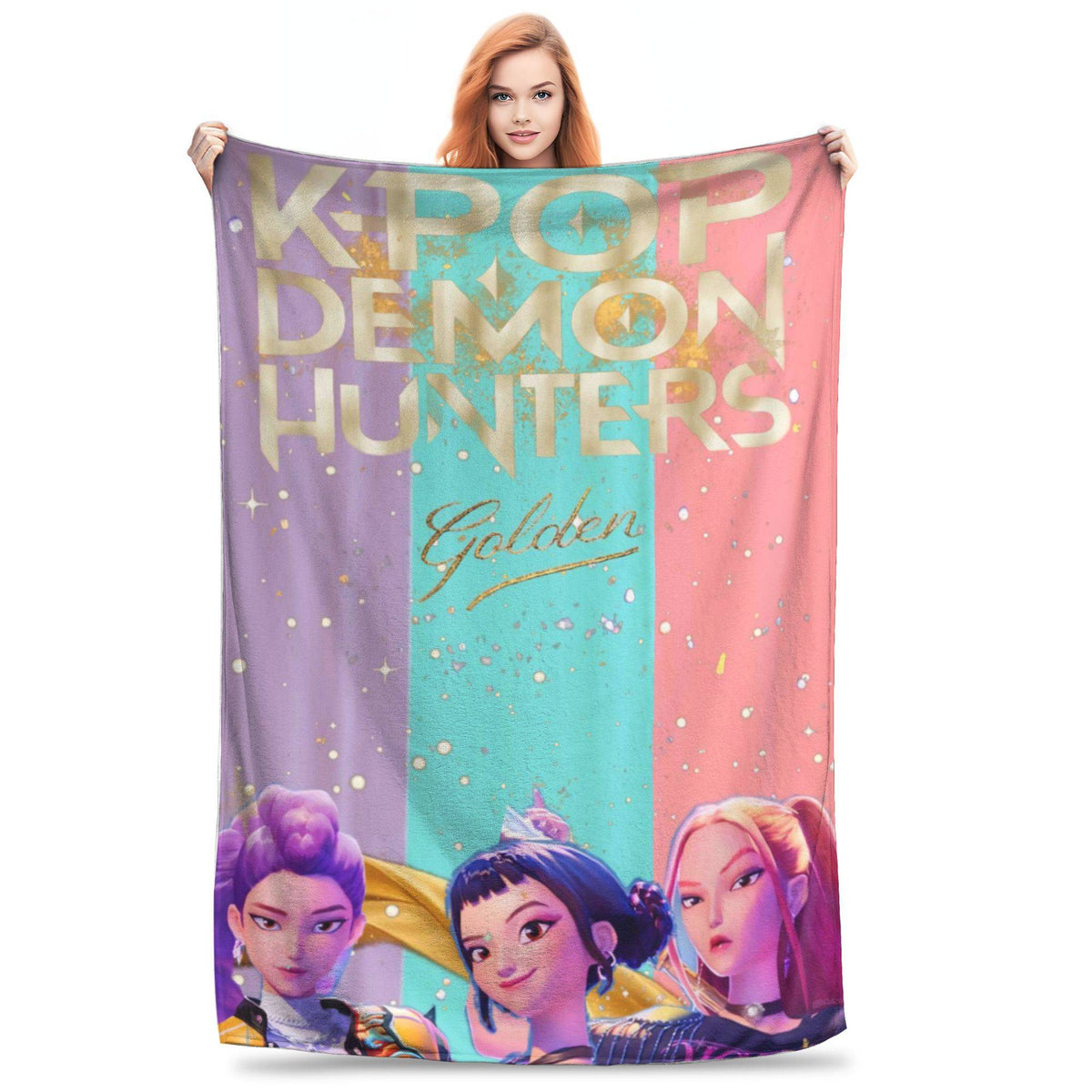 kpop Demon Hunters Huntrix Golden Blanket Warm Graphic Plush Throw Blanket For Girls Boys Living Room Flannel Bedspread Cover