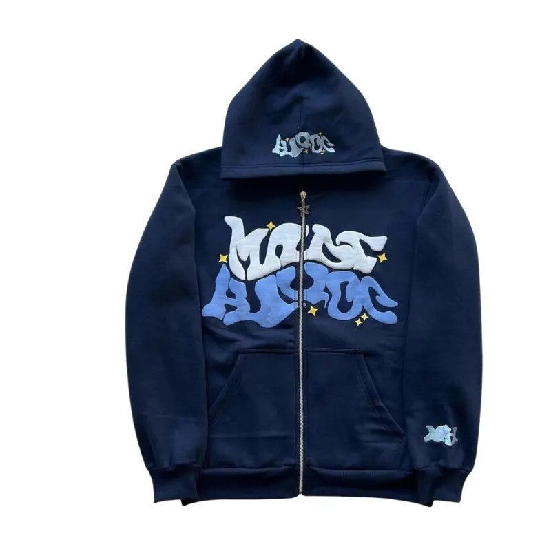 2024 Cross border E-commerce European and American Connection Trend Y2K Gothic Punk Hip Hop Fashion Zipper Digital Printing Hood