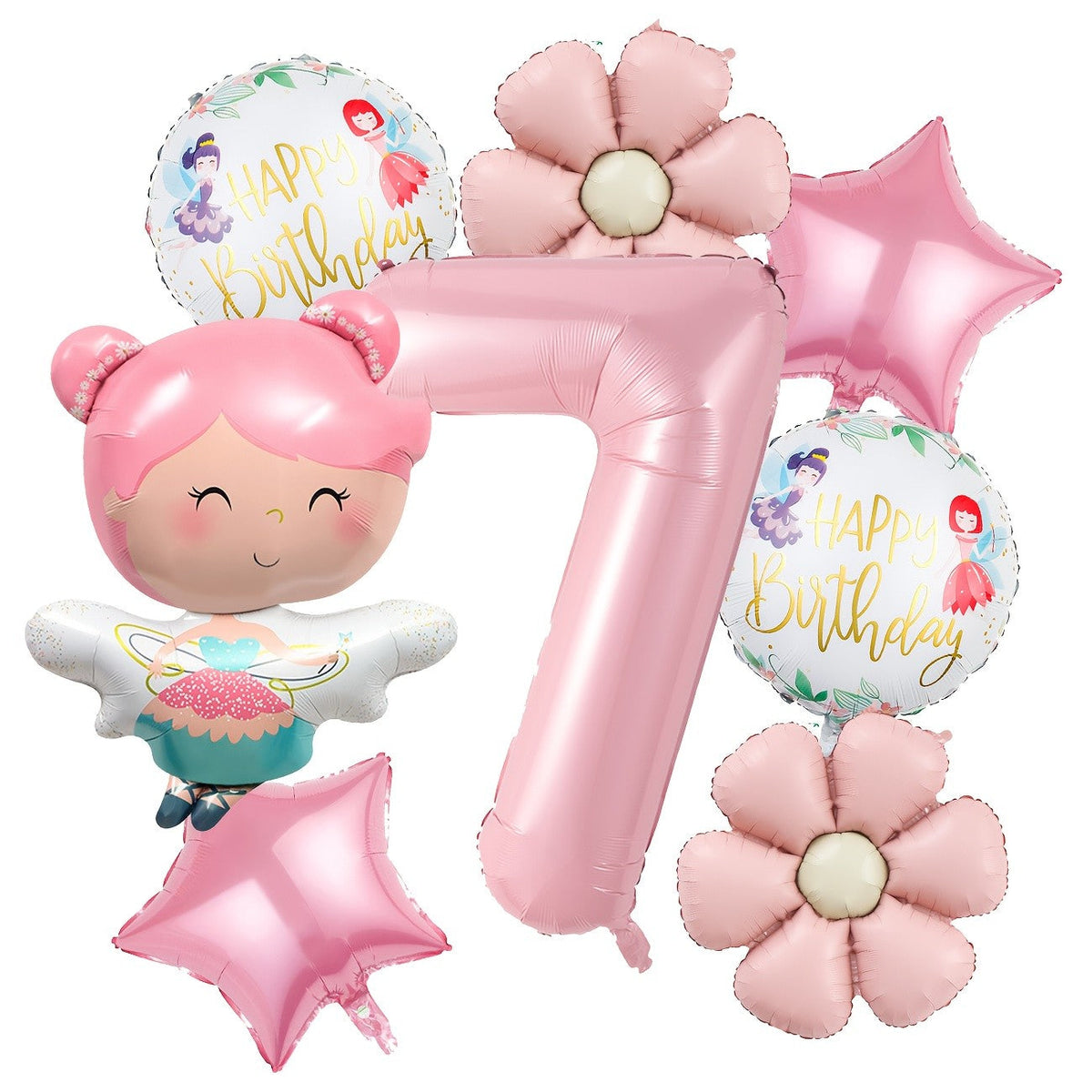 Cute Butterfly Fairy Theme Princess Birthday Foil Balloons Pink Wing Fairy Rainbow Balloons 4th Birthday Party Decorats