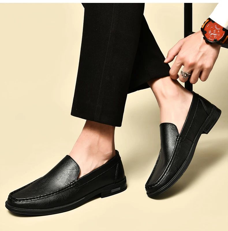 Genuine Leather Slip on Loafers Men Formal Dress Shoes Office Driving Wedding Party Mocasines Hombre Big Size Casual Shoes