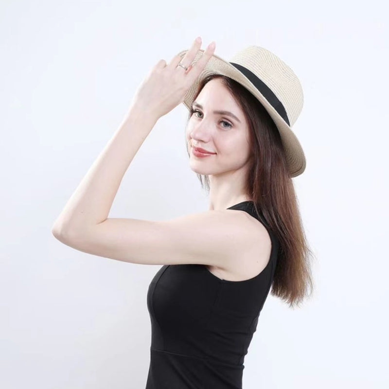 Large Size 56-58 59-60cm New Natural Panama Straw Hat Summer Men Women Wide Brim Beach UV Protection Fedora Sun Hat Wholesale