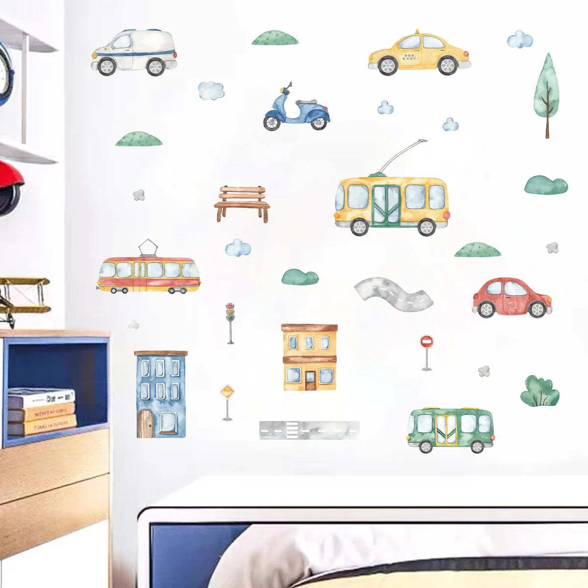 Cartoon Tree Bus Car Wall Stickers for Kids Room Home Decor Accessories Living Room Child Bedroom Decoration Baby Nursery