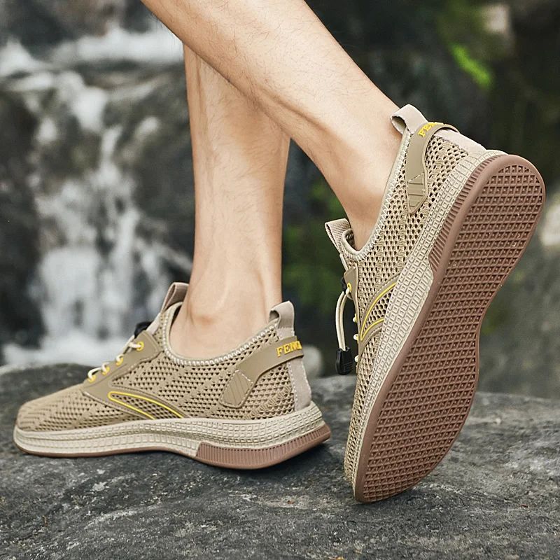 Outdoor Men Casual Shoes Genuine Leather Mens Shoes Brand Climbing Hiking Travel Shoes Breathable Man Sneakers Summer Footwear