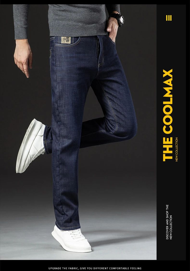 2025 New Classic Men's Business Casual Velvet Jeans Winter Chinese Embroidery Straight Loose Warm Thick Pants