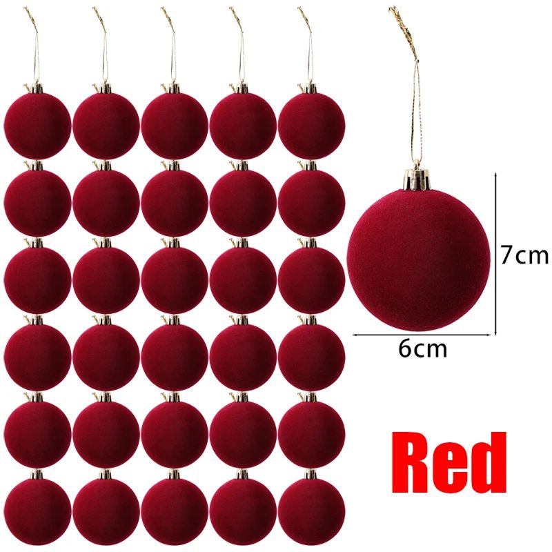 6cm Wine Red Velvet Christmas Balls for Xmas Tree Flocked Xmas Ball Hanging Pendents Navidad Festival Party Home Decor Supplies