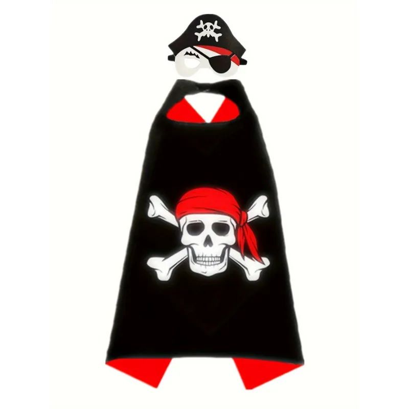 3-12Y Pirate Skull Cape Toddler Play House Dress Up Cape Printed Pattern Holiday Performance Fashion Suit Halloween Party Gift