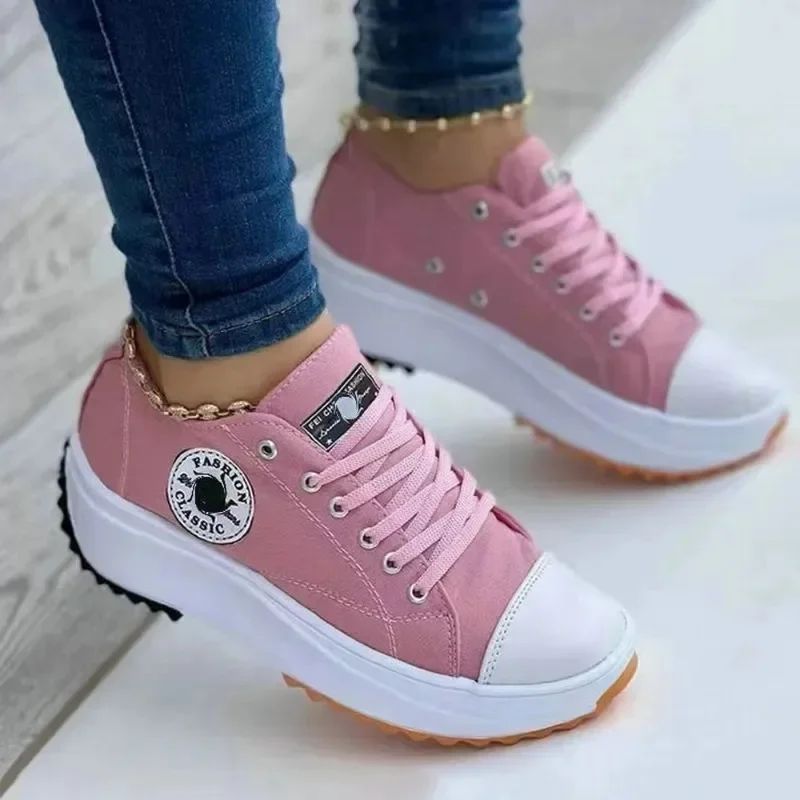 Women's Graphic Canvas Sneakers Women's Casual Shoes 2024 Autumn New Women's Sneakers Flat Lace Up Zapatos Mujer Chaussure Femme