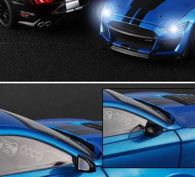 Large 1:18 Ford Mustang GT500 Miniatures Alloy Diecast Metal Vehicle Model Collectibles Sound Light Toys Car Gifts For Kids Boys