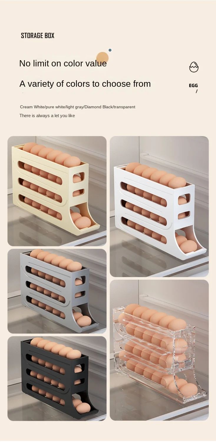 Refrigerator egg storage box, 4 layers, automatic rolling egg rack, kitchen refrigerator egg dispenser, refrigerator storage box