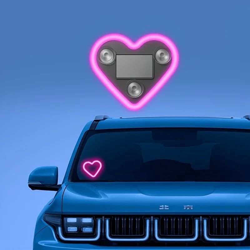 Solar-Powered Led Car Window Neon Lights - Heart-Shaped Rgb-Free Color-Changing Interior Wiring Free Atmosphere Light