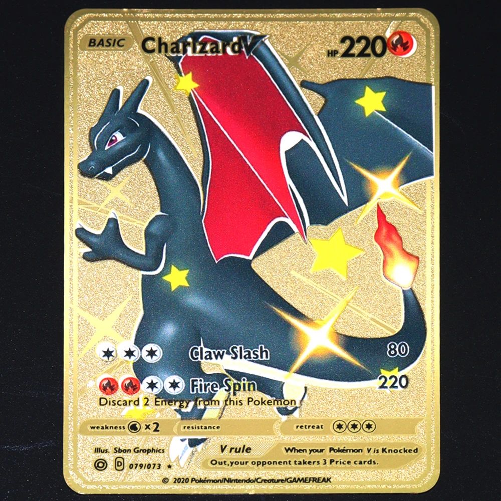 Pokemon 183200 Points High Hp Gold Black English French Metal Cards Vmax Mega GX Game Collection Cards Charizard Pikachu Mewtwo
