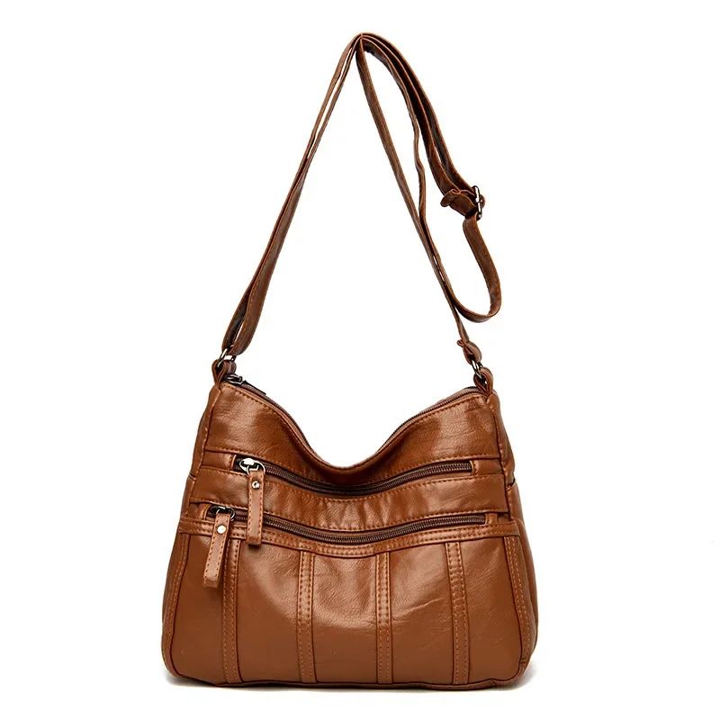 Fashion Soft Leather Crossbody Bags for Women 2025 Casual Female Multi Pocket Messenger Bags Retro Handbags Ladies Shoulder Bags