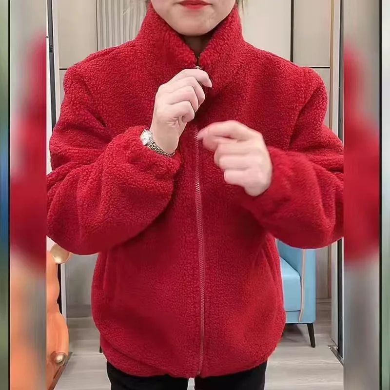 Plus Size Thickened Lamb Fur Cotton Jacket Warm Fashionable Mid-aged And Elderly Women's Outerwear Particle Fleece Thick Coat