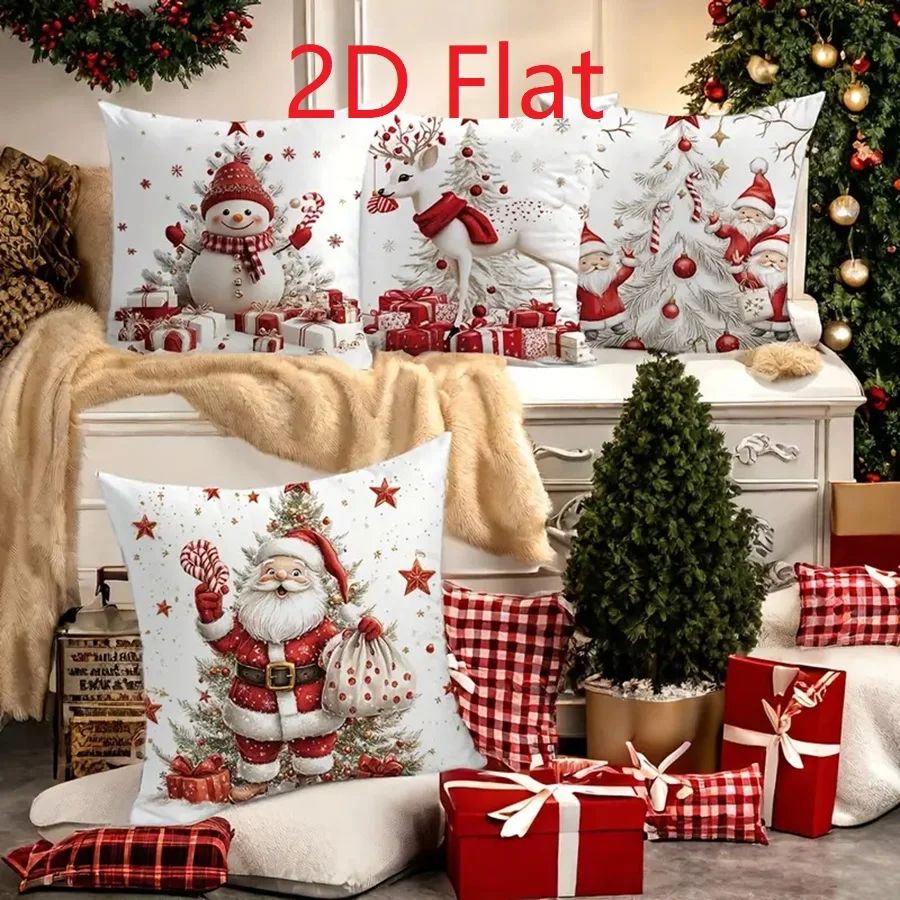 1pcs 2D Christmas Pillow Cover Xmas Party Decoration 2025 Xmas Holiday Santa Claus Pillow Cover Navidad Natal New Year Gift 2026