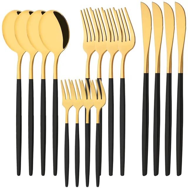 16Pcs Rainbow Dinnerware Stainless Steel Cutlery Set Knife Cake Fork Spoon Dinner Flatware Set Kitchen Silverware Tableware