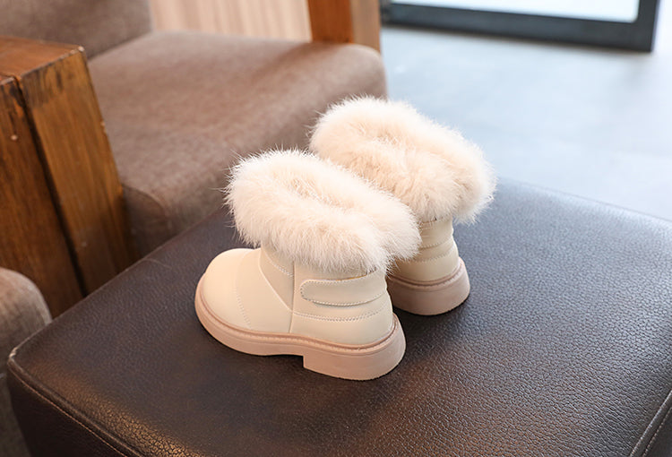 2023 New Solid Color Britain Style Girls Casual Boots Plush Winter Soft Baby Boys Short Boots Kids Shoes Children Drop Shipping