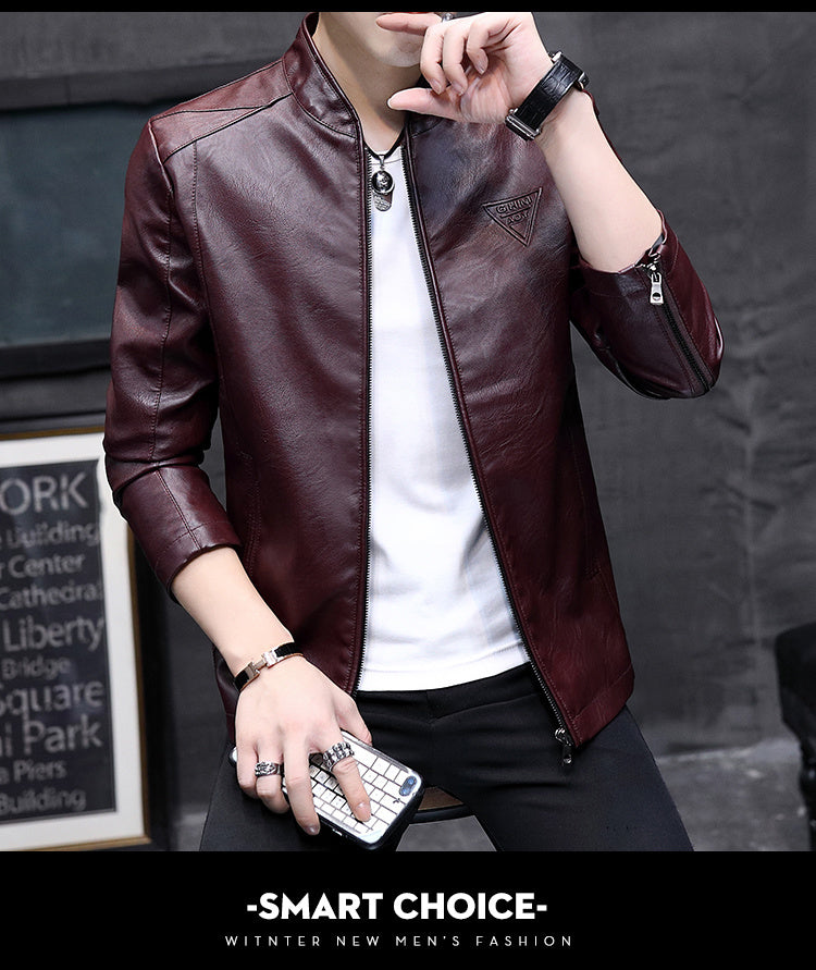 Mens Biker Leather Jacket 2023 Autumn New Men's Fashion Trend Decorative Motorcycle Leather Coat