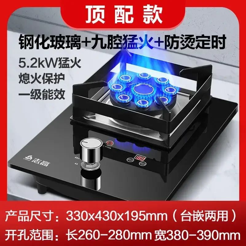 220V Energy-Saving Gas Cooker with Powerful Flame, Single Burner Natural Gas Cooktop for Home Kitchen A