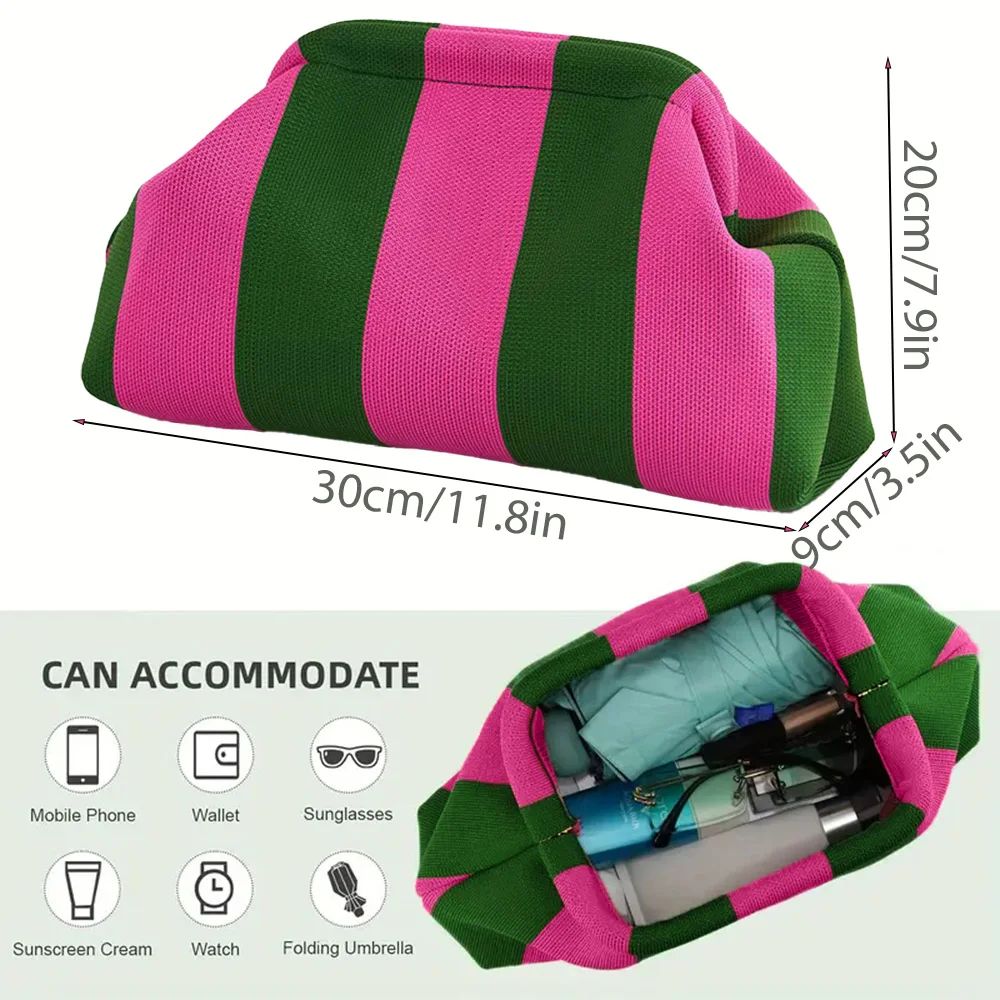 Summer Beach Clutch Bag for Women Woven Crochet Handbags Purses Knitting Dumpling Clutch Ruched Cute Cloud Casual Colorblock Bag