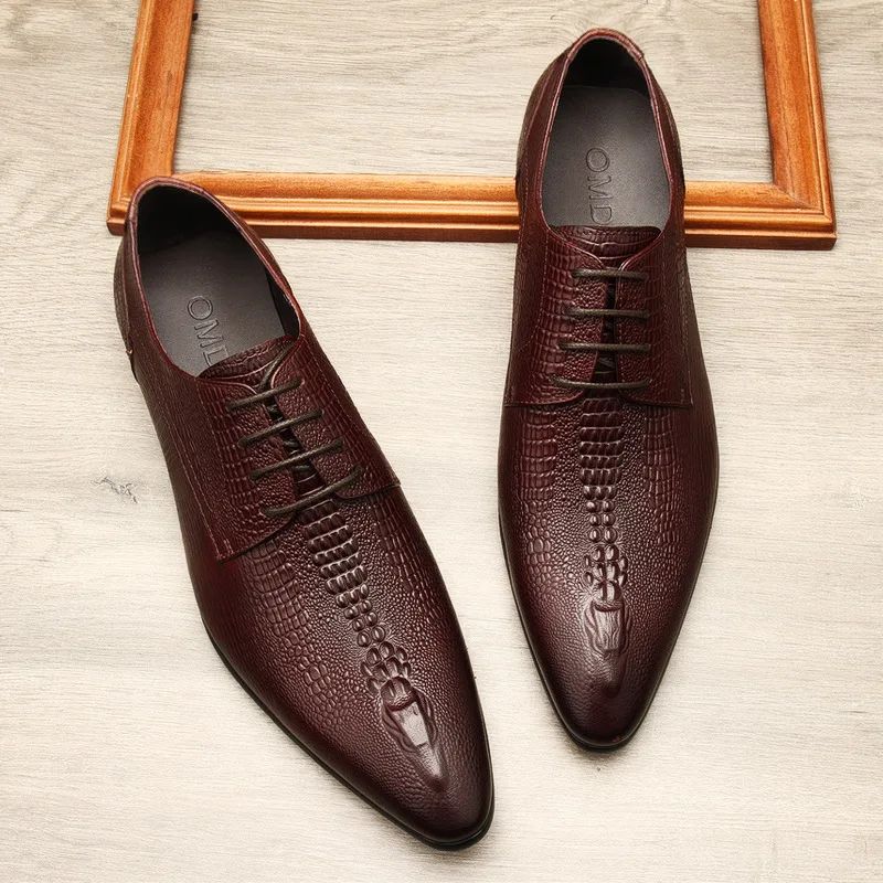 Handmade Mens Wedding Oxford Shoes Black Blue Genuine Leather Flat Dress Shoes Crocodile Pattern Summer Business Formal Loafers