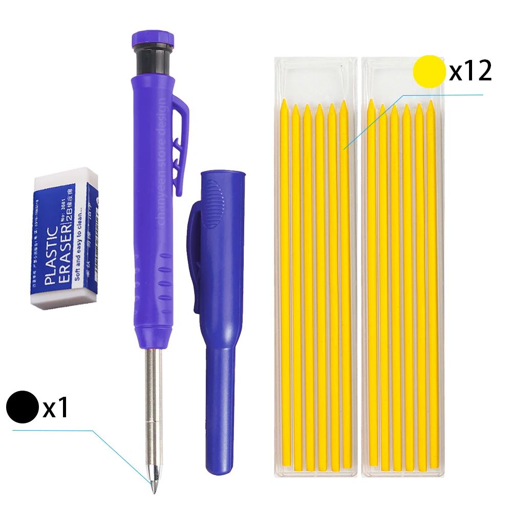 3Colors Refill 2.8mm Solid Carpenter Pencil Set Mechanical Pencil Cap Carpentry Marking Scriber Construction Woodworking Tools